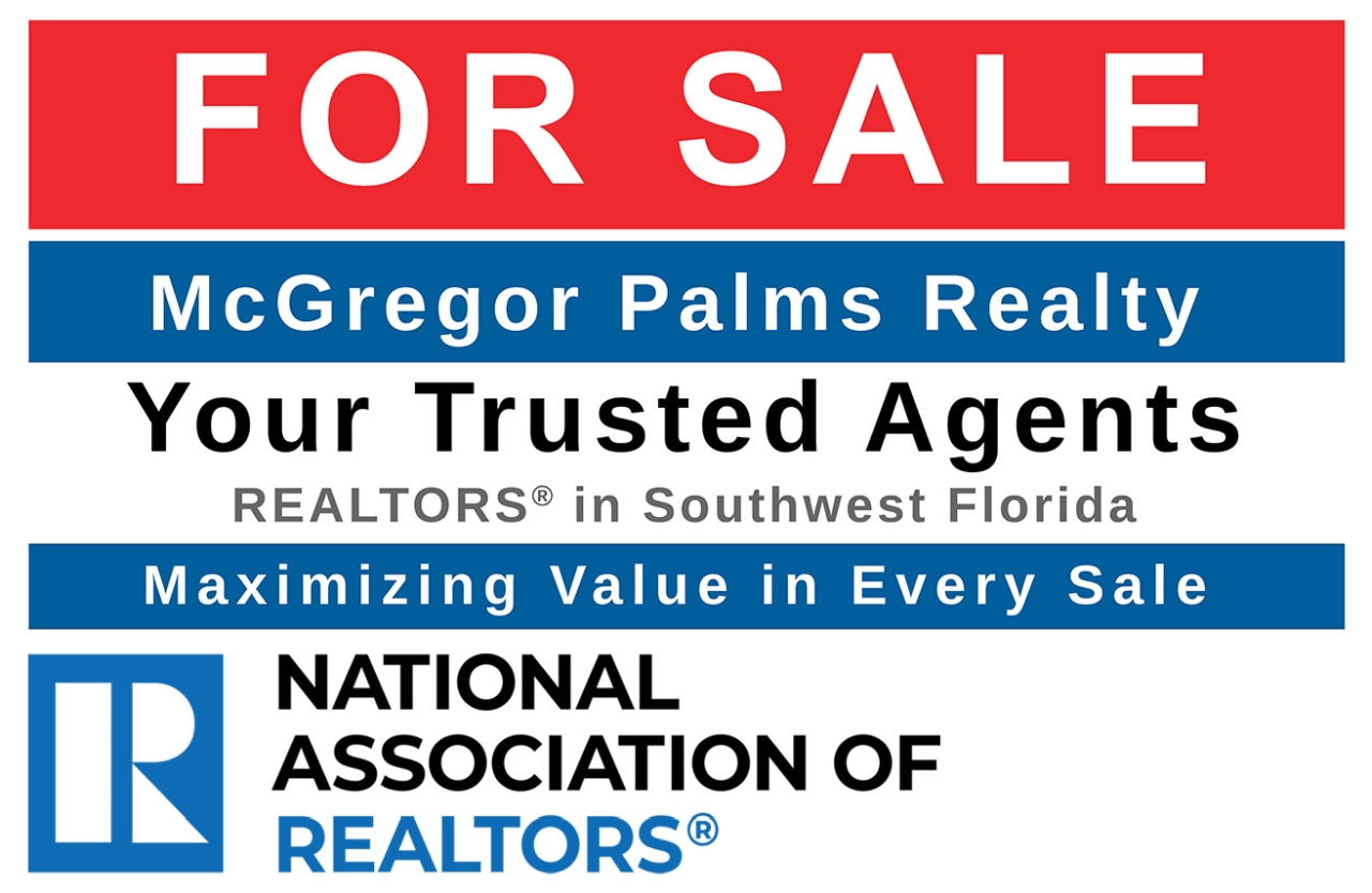 Cartel de Venta de McGregor Palms Realty con Logo de la NAR