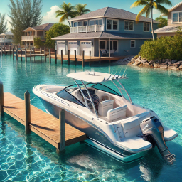 Boat Anchored at Boat Dock in Cape Coral, Florida Boat Anchored at Boat Dock in Cape Coral, Florida
