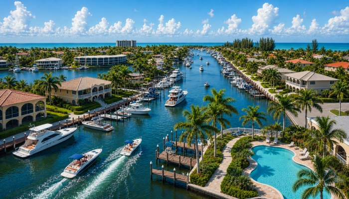 Aerial View of Waterfront Homes with Swimming Pools in Fort Myers, Florida Aerial View of Waterfront Homes with Swimming Pools in Fort Myers, Florida