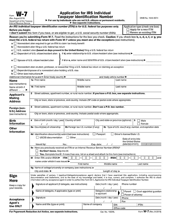 IRS Formulario W 7 Solicitud de número de identificación de contribuyente individual del IRS IRS Formulario W 7 Solicitud de número de identificación de contribuyente individual del IRS